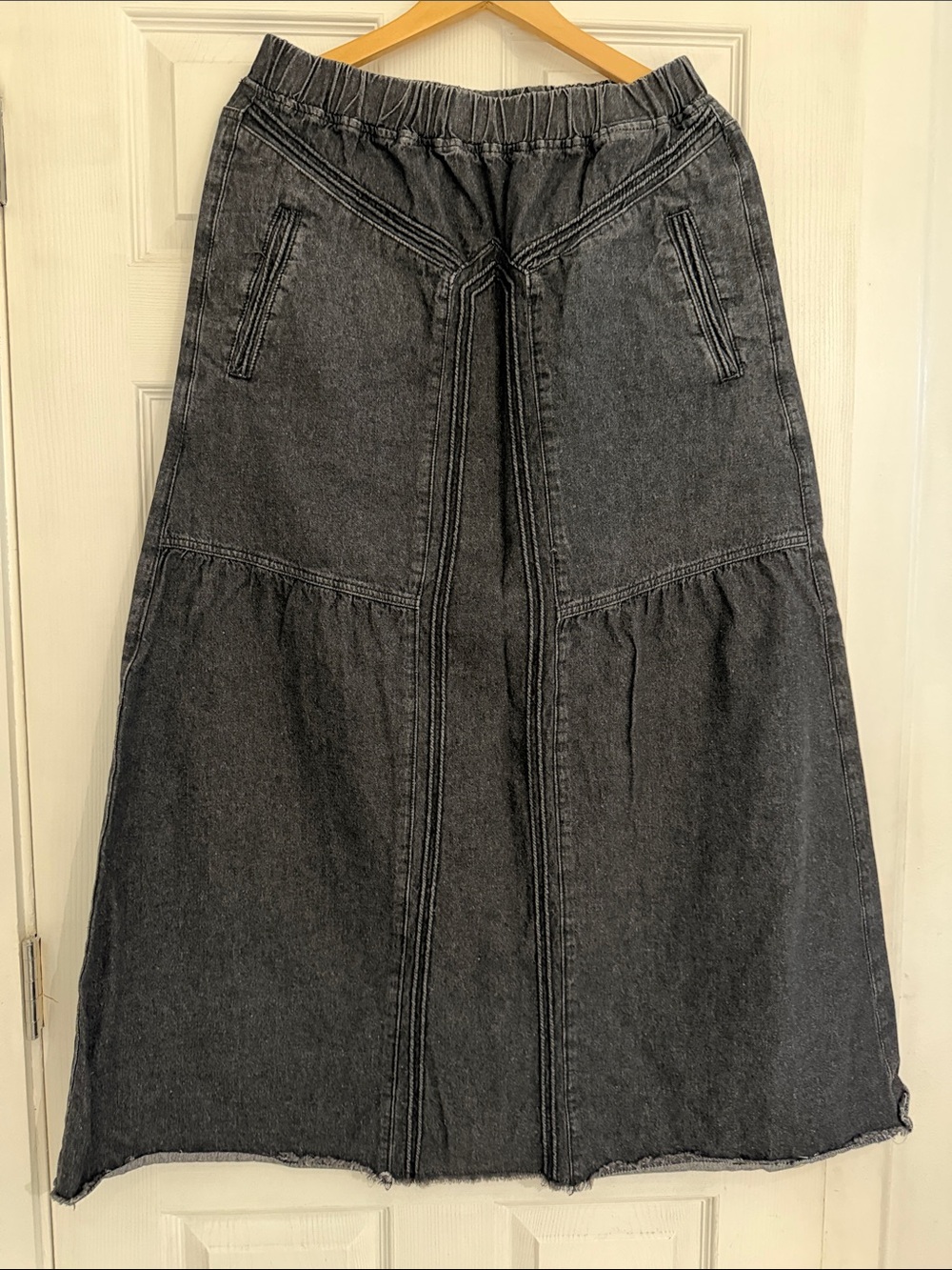 Women's Black Washed Denim Maxi Skirt